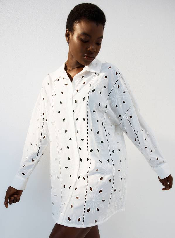 Ivory Diamond Broderie Detail Beach Shirt L | Tu Clothing