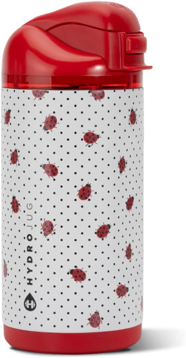 HydroJug Ease2o 14oz Kids Insulated Stainless Steel Water Bottle, Dual Straw & Chug Lid, Leak-Resistant Locking Lid, Vented Cap, Cup Holder Friendly, BPA-Free – Ladybug | Amazon (US)