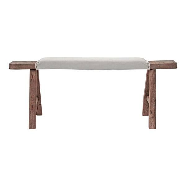 Lily's Living 57 in. Wide Weathered Natural Reclaimed Wood Vintage Noodle Bench with Upholstered ... | Bed Bath & Beyond