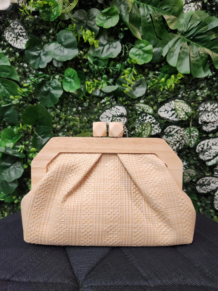 Robyn Wooden Raffia Crossbody Clutch Bag | Benaar La