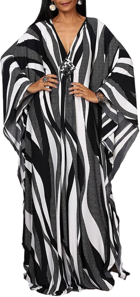 Bsubseach Women Ethnic Print Kaftan Beach Dress Plus Size Swimsuit Cover Up | Amazon (US)