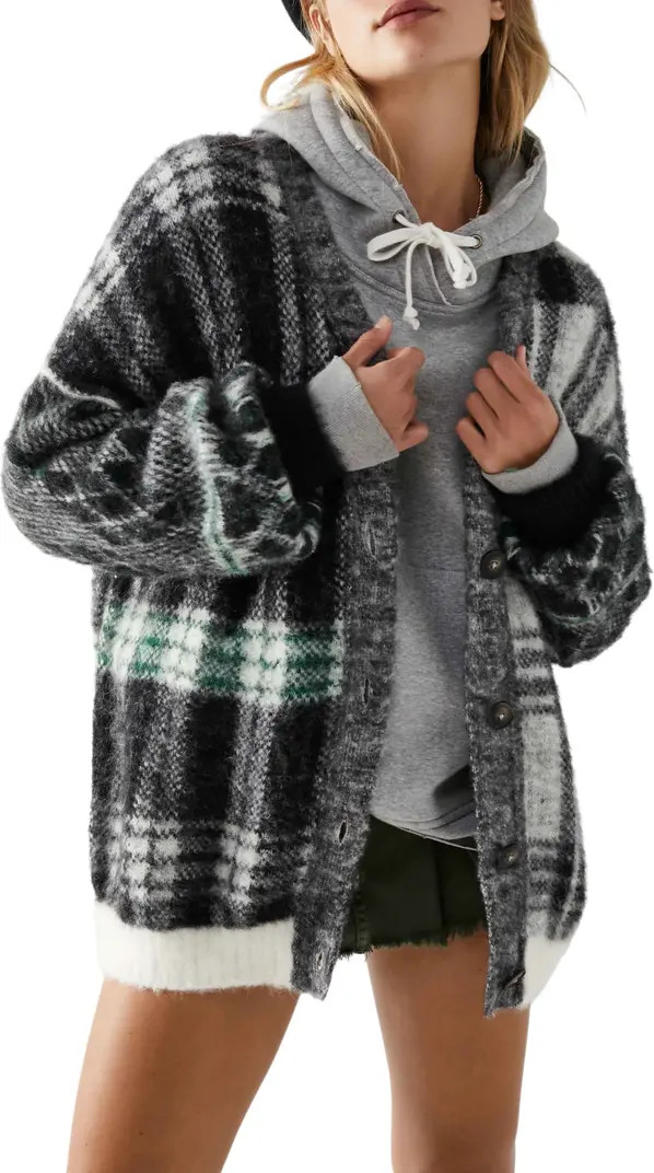 Free People Sepia Plaid Jacquard Oversize Cardigan | Nordstrom | Nordstrom