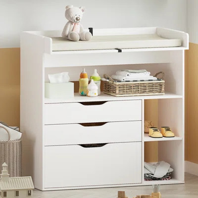 Saunti Baby Changing Table Dresser，a Wood Diaper Changing Station with 3 Drawers and 3 Storage Shelves | Wayfair North America