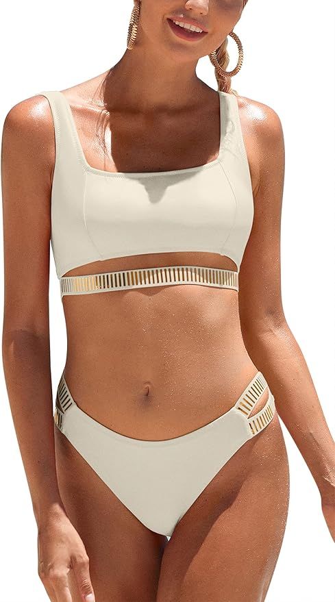 Charmo Sporty Bikini Swimsuit for Women Push Up Bathing Suits for Teen Girls High Support Bikini | Amazon (US)
