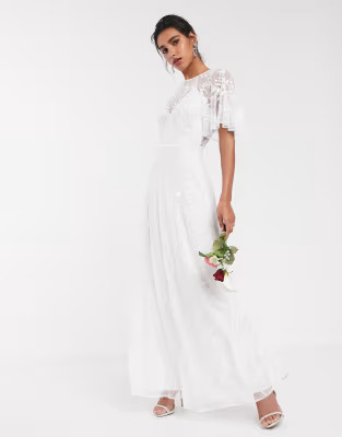 ASOS EDITION embroidered & beaded flutter sleeve wedding dress | ASOS (Global)