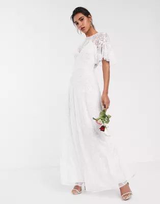 ASOS EDITION embroidered & beaded flutter sleeve wedding dress | ASOS (Global)