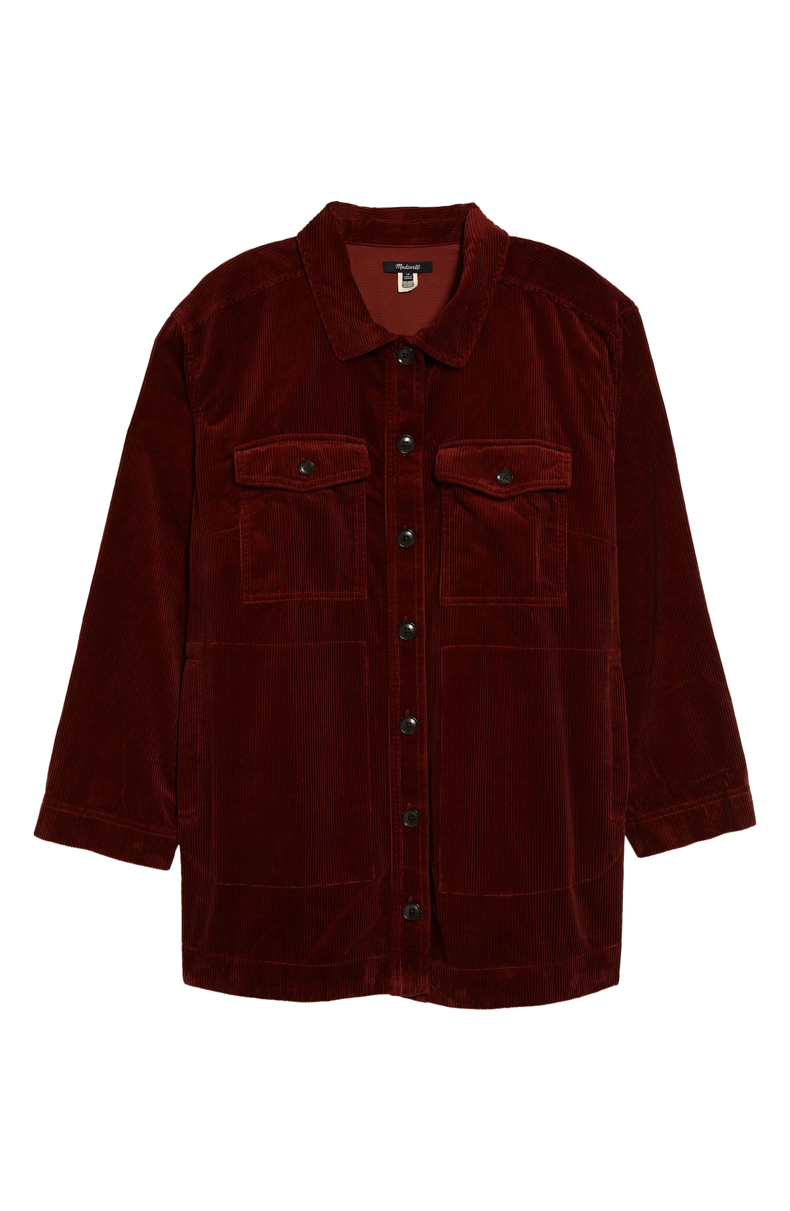 Madewell Yorkway Corduroy Shirt Jacket, Size 1X in Stained Mahogany at Nordstrom | Nordstrom