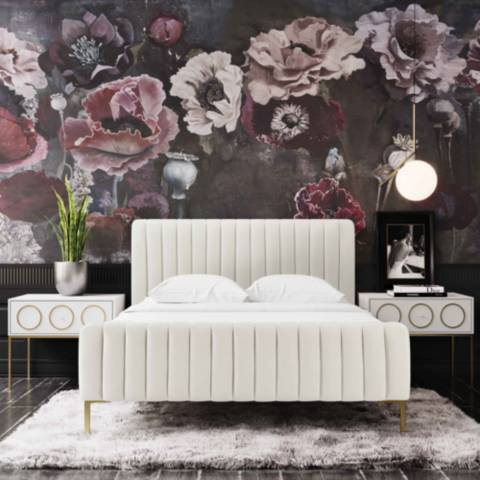 Angela Cream Velvet Channel-Tufted Full Bed | Lamps Plus