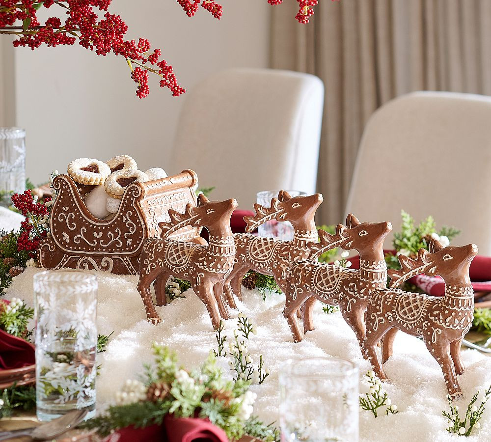 Handcrafted Ceramic Gingerbread Reindeer & Sleigh Set | Pottery Barn (US)