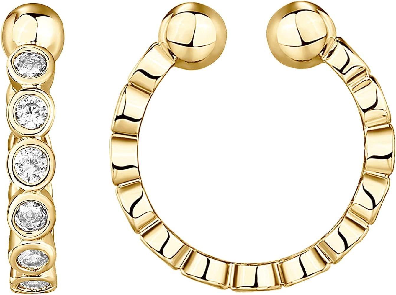 925 Sterling Silver 14K Gold Plated Cubic Zirconia Sparkling Round Huggie Ear Cuff Gold Earrings ... | Amazon (US)