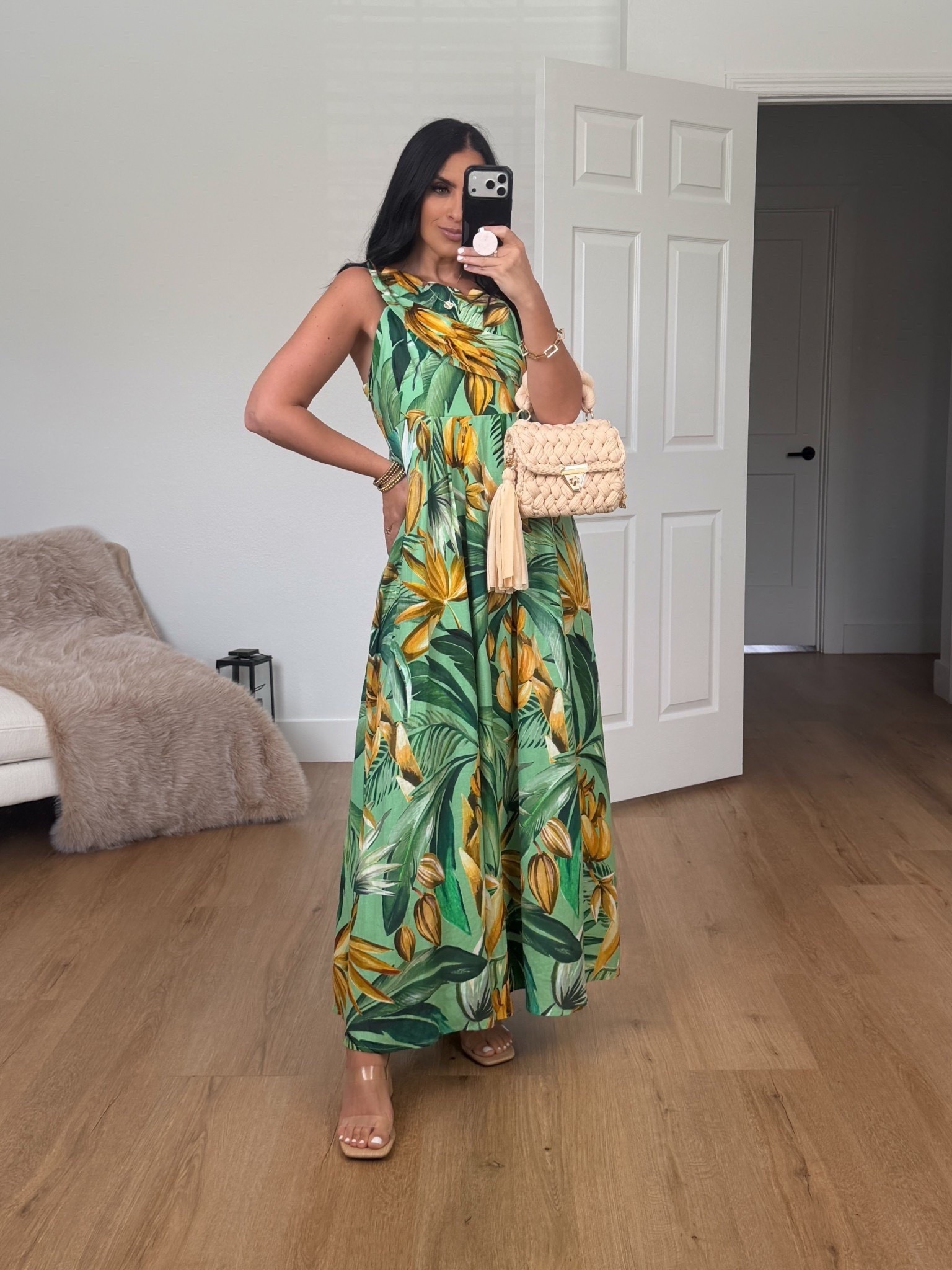 Farm Rio x Anthropologie asymmetric linen blend dress wearing size medium 
