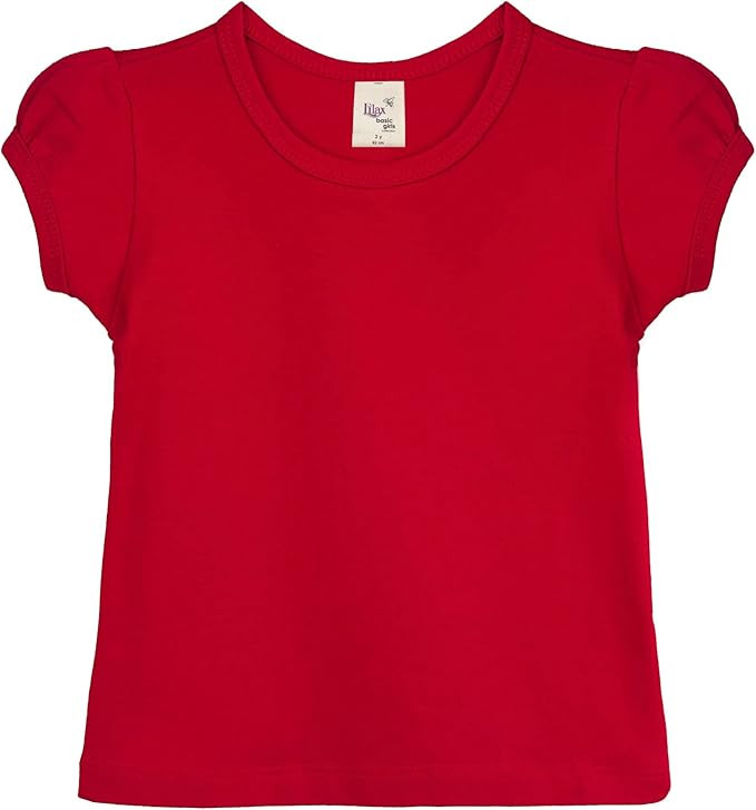 Lilax Girls' Basic Short Puff Sleeve Round Neck Cotton T-Shirt | Amazon (US)