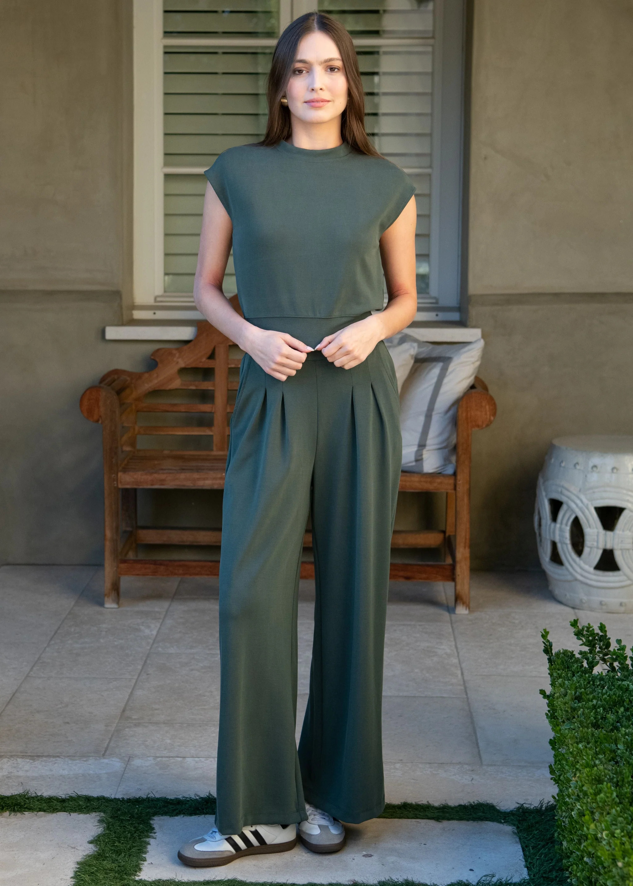 Livie Cap Sleeve Soft Lounge Top - Forest Green | Benaar La