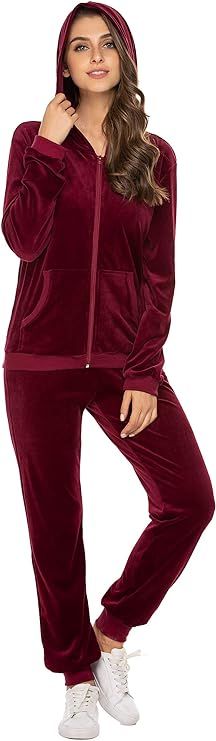 HOTOUCH Womens Casual Velour Tracksuit Set Full Zip Hoodie Long Workout Pants Tracksuit Jogging S... | Amazon (US)