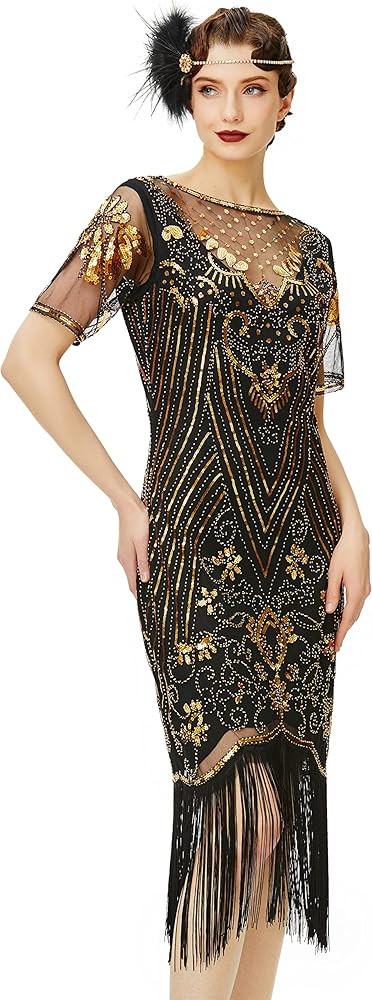 BABEYOND Flapper Dresses 1920s Gatsby - Roaring 20s Sequin Beaded Dress Fringe Dress | Amazon (US)