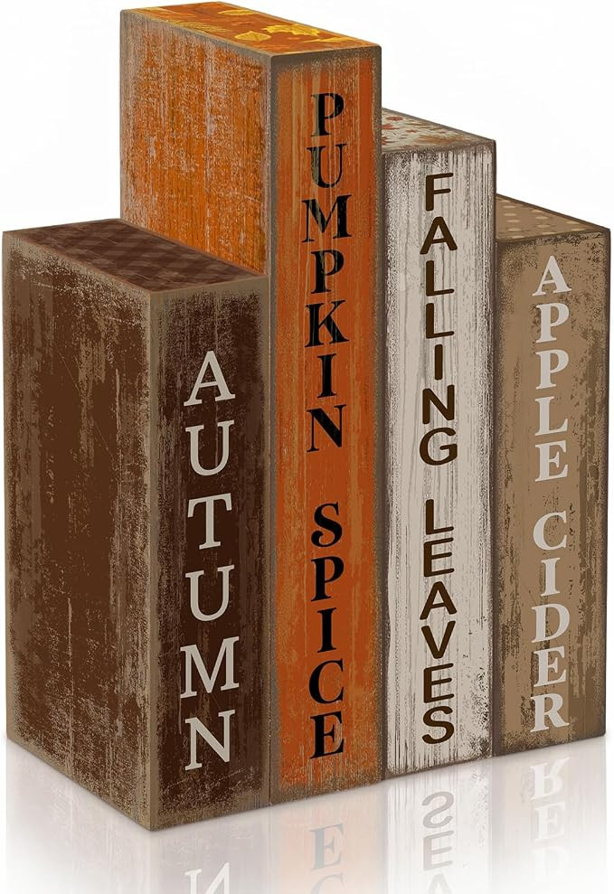 Lineshading 4 Pcs Fall Table Decoration Wooden Book Sign,Pumpkin | Autumn Leaf Tiered Tray Decor,... | Amazon (US)
