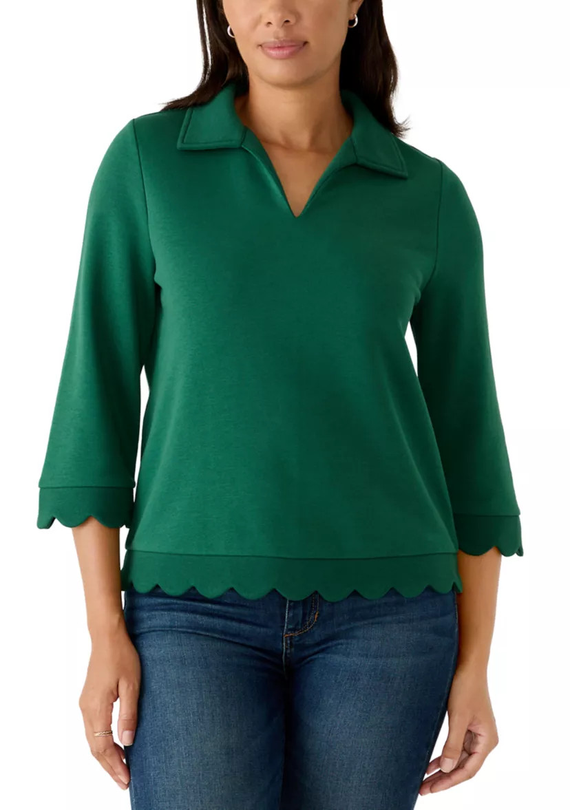 Women's 3/4 Sleeve Scalloped Knit Top | Belk