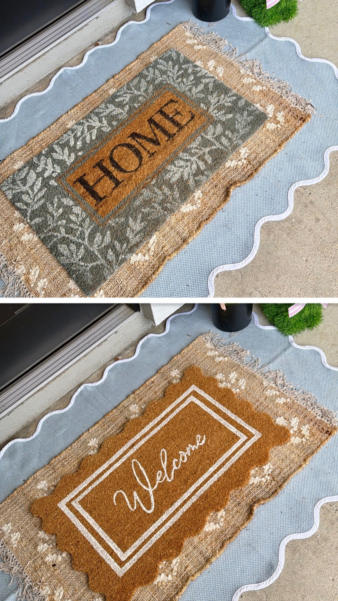 Two ways to style the same Walmart rug combo and I can’t decide which I love more 🤎🌿

The scalloped layer instantly elevates your front porch, and swapping the top mat gives you a whole new vibe ✨
Both options are affordable, durable, and such an easy spring refresh.

Which one are you picking… HOME or Welcome?! 👀👇🏼

#LTKSeasonal #LTKHome #LTKmomlife