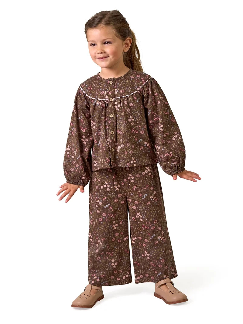 Modern Moments by Gerber Toddler Girl Ric Rac Top and Pant Set, 2-Piece, Sizes 12 Months - 5T | Walmart (US)