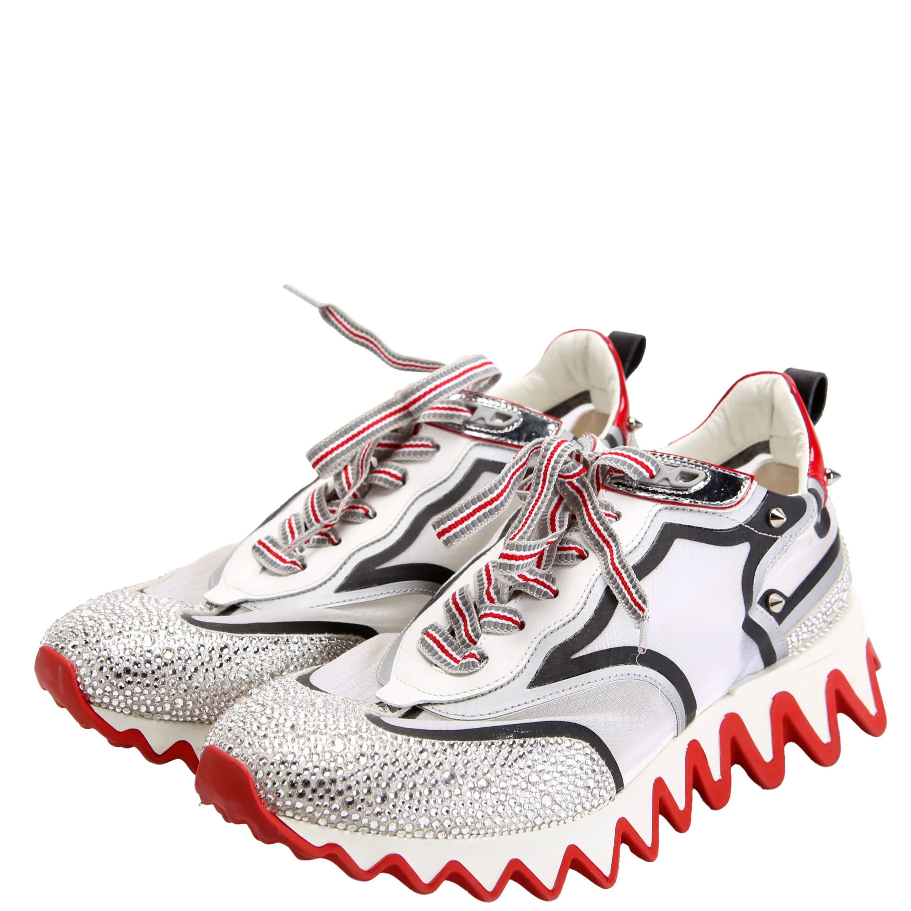 Sharkina Strass Flat Sneakers Size 38.5 Red/White | Keeks Designer Handbags