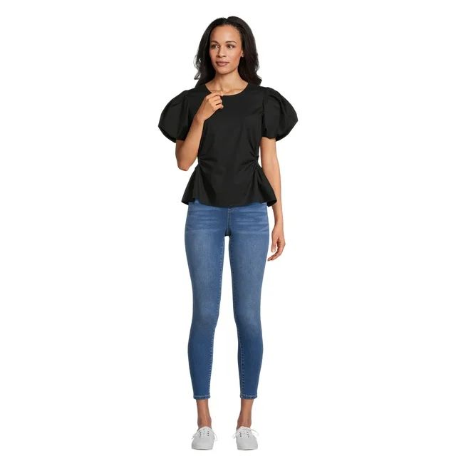 Scoop Women's Poplin Puff Sleeve Top with Cutouts, Sizes XS-XXL | Walmart (US)