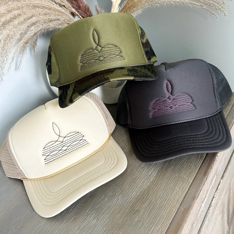 Cowboy Embroidered Boot Stitch Pattern Trucker Hat, Western Wear for Country Concert, Punchy Cap,... | Etsy (US)