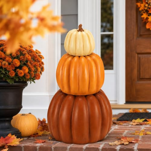 Wesiti 1 Pcs 21.3'' Large Faux Stackable Pumpkins Outdoor for Front Porch | Amazon (US)