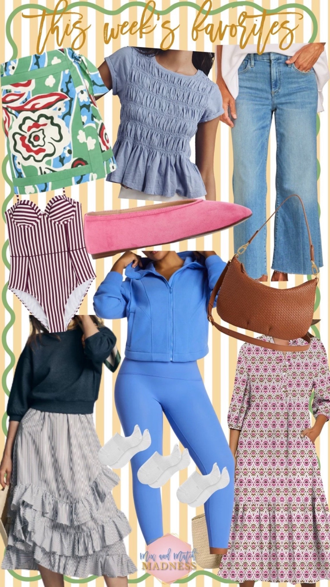 Last week’a favorites! Closet staples for sure!! 
Wrap skirt - small
Jeans -26P
Ruched top - xs
Swim - 34B
Flats - 7.5 (half size down)
Ruffle dress - xs 
Amazon maxi - small
Spanx hoodie - xs 
Leggings - small 7/8

#LTKdayinmylife #LTKmomlife #LTKOver40 #LTKSpringSale #LTKWorkwear #LTKTravel