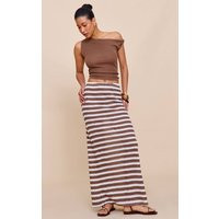 Mocha Striped Textured Jersey Maxi Skirt | PrettyLittleThing US