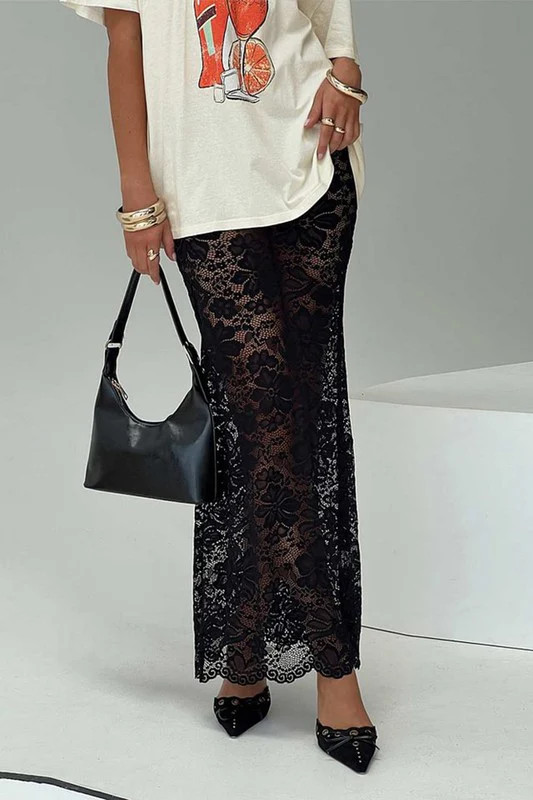 NEW!! The Lainey Black Lace Maxi Skirt w/out Liner | Glitzy Bella