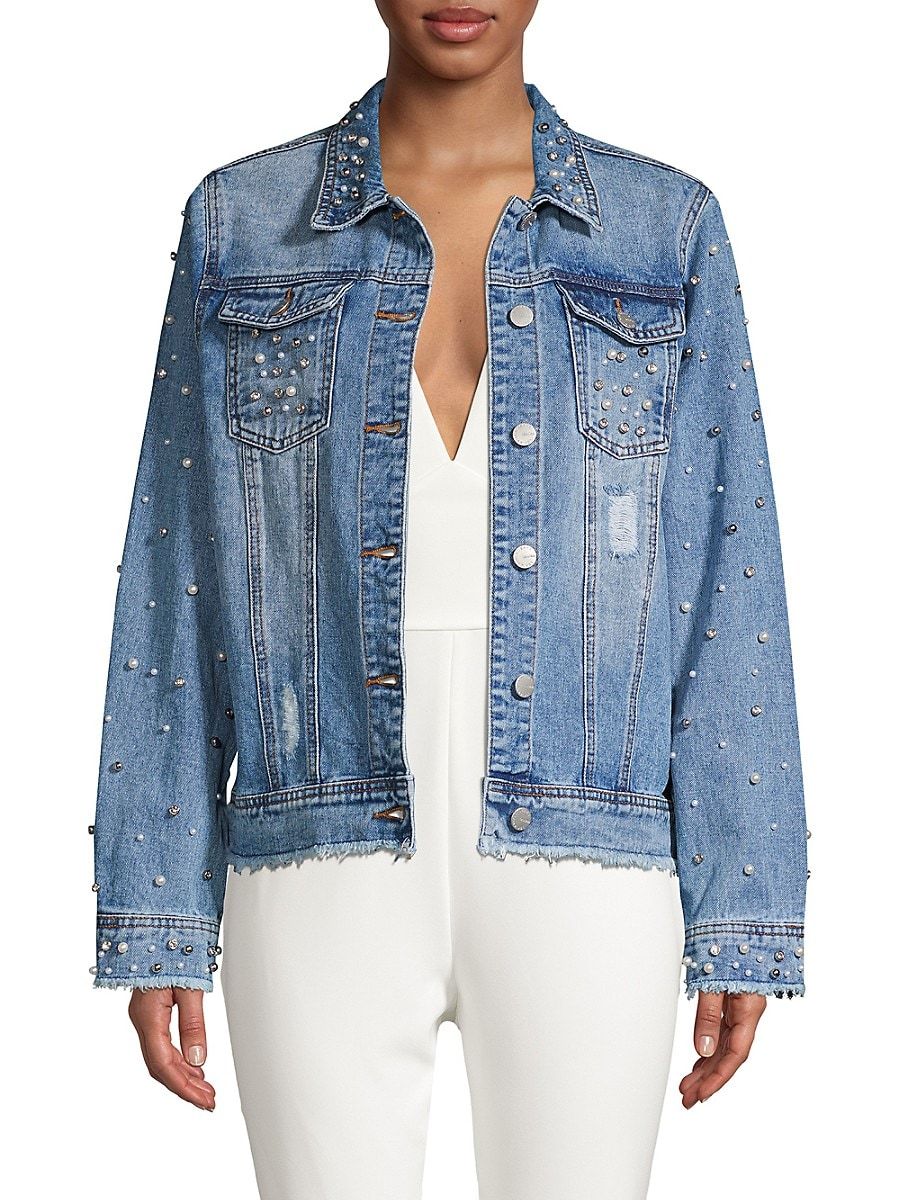 Lea & Viola Women's Embellished Denim Jacket - Denim - Size M | Saks Fifth Avenue OFF 5TH