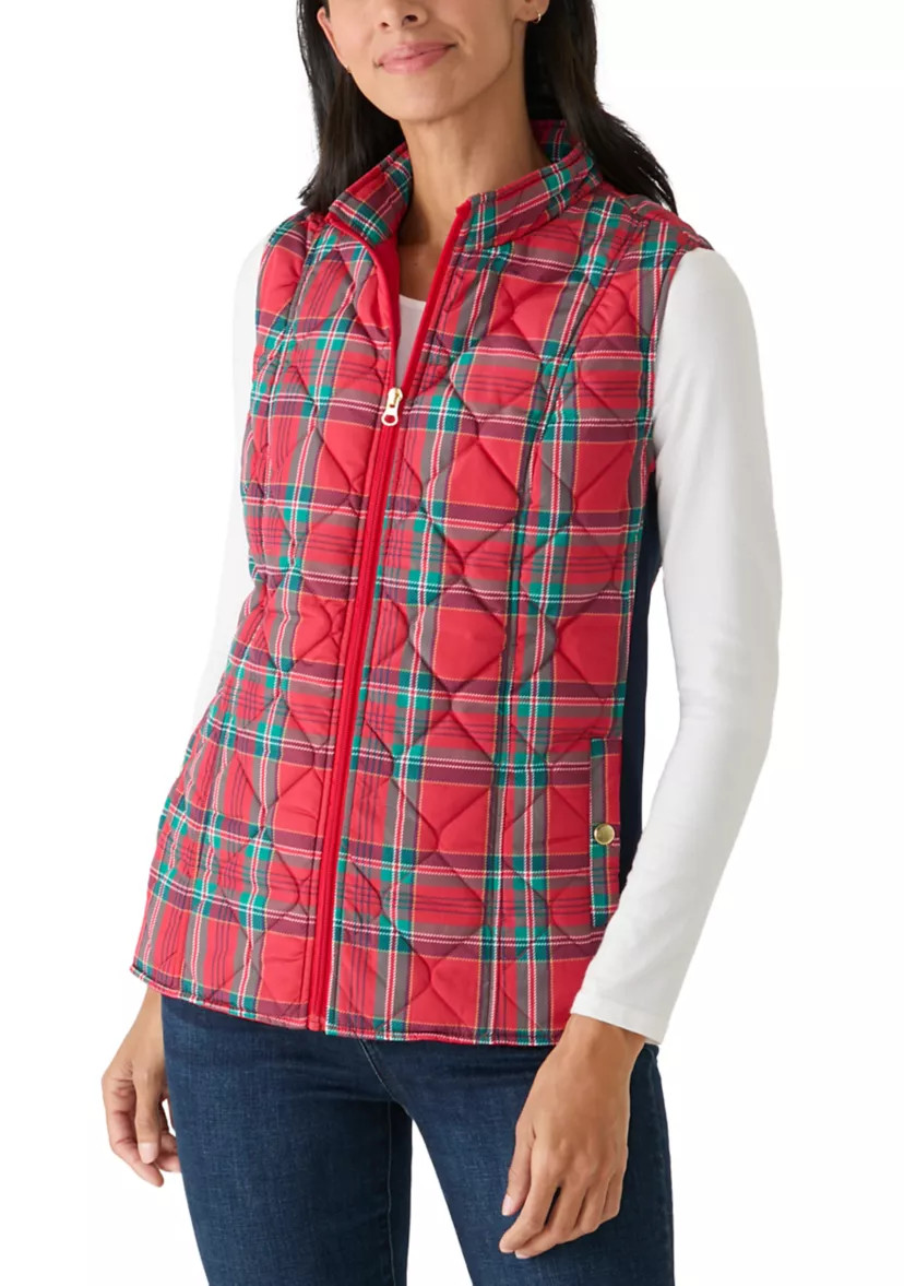 Women's Side Rib Print Plaid Vest | Belk