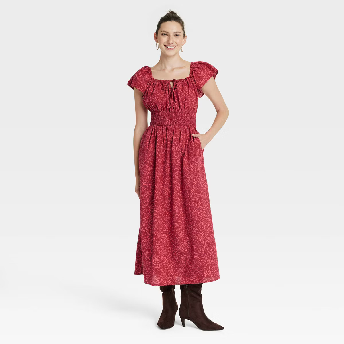 Women's Smocked Flutter Sleeve Midi A-Line Dress - Universal Thread™ | Target
