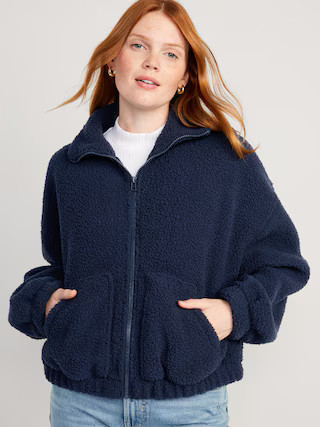 Oversized Full-Zip Sherpa Pullover for Women | Old Navy (US)