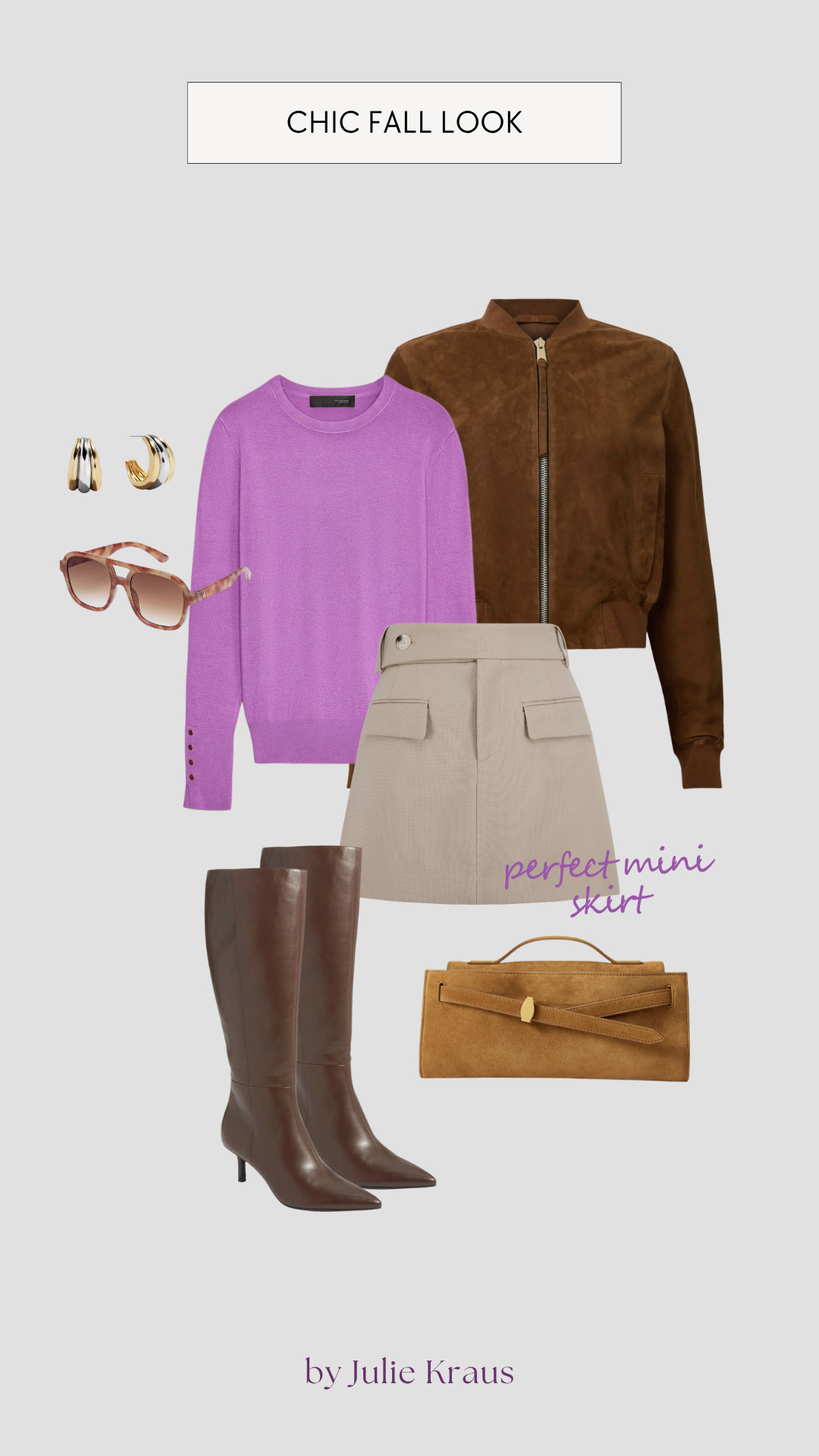fall transition outfit, colorful fall look, mini skirt outfit, purple sweater outfit, brown boots style, autumn outfit, pre-fall outfit ideas, trendy fall style 

 #LTKStyleTip