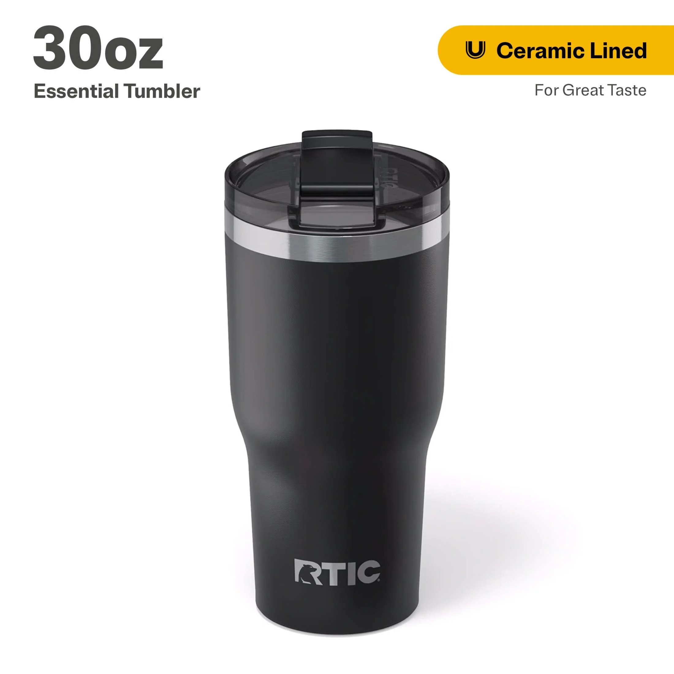 RTIC 30 oz Ceramic Lined Insulated Essential Tumbler, Leak-Resistant Lid, Black | Walmart (US)
