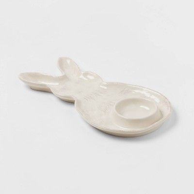 13&#34; x 7&#34; Stoneware Bunny Platter with Dip Bowl White - Threshold&#8482; | Target