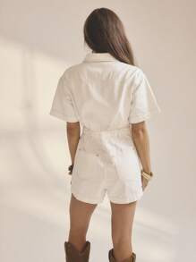 Aralina Summer Winter Fall Denim Playsuit With Gold Detail Country Concert Outfit Stockholm Style... | SHEIN