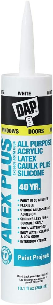 DAP INC 18152 10.1oz White Alex Plus Acrylic Latex Caulk with Silicone | Amazon (US)