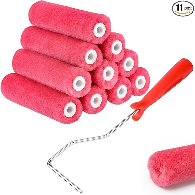4 Inch Mohair Paint Roller Covers, 1/4" Nap, 11 Pack Lint-Free Small Paint Roller Refills with Fr... | Amazon (US)