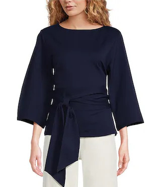 FRANCES VALENTINE Whitney Viscose Blend Boat Neck 3/4 Sleeve Wrap Top | Dillard's | Dillard's