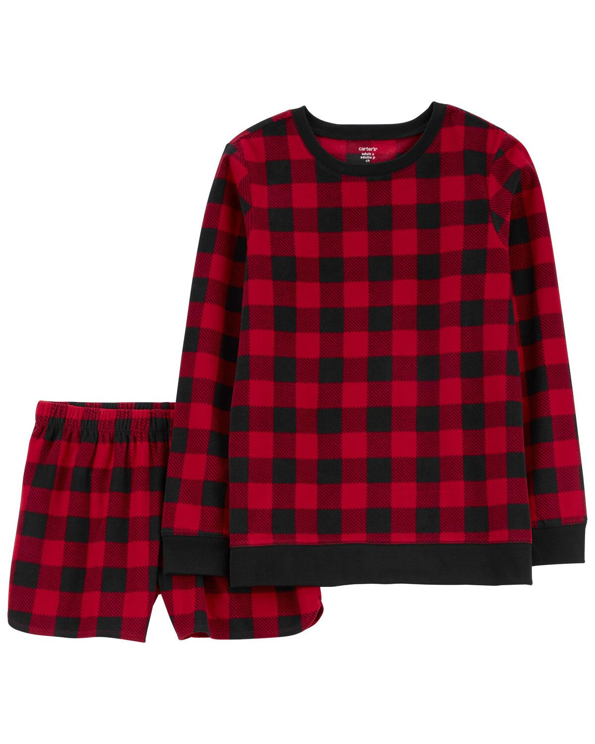 Red Adult 2-Piece Buffalo Check Fleece Pajamas | carters.com | Carter's