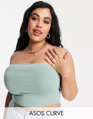 ASOS DESIGN Curve ultimate bandeau crop top in organic cotton in khaki | ASOS (Global)