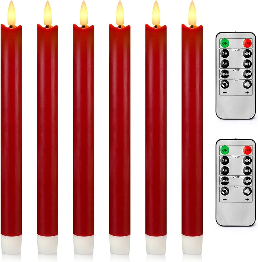 Enpornk 6 Pack Flameless Flickering Taper Candles with 2 Remote Controls and Timer, Real Wax 3D W... | Amazon (US)