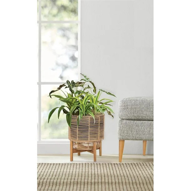 Better Homes & Gardens Tan Round Resin Planter & Stand Set - Walmart.com | Walmart (US)