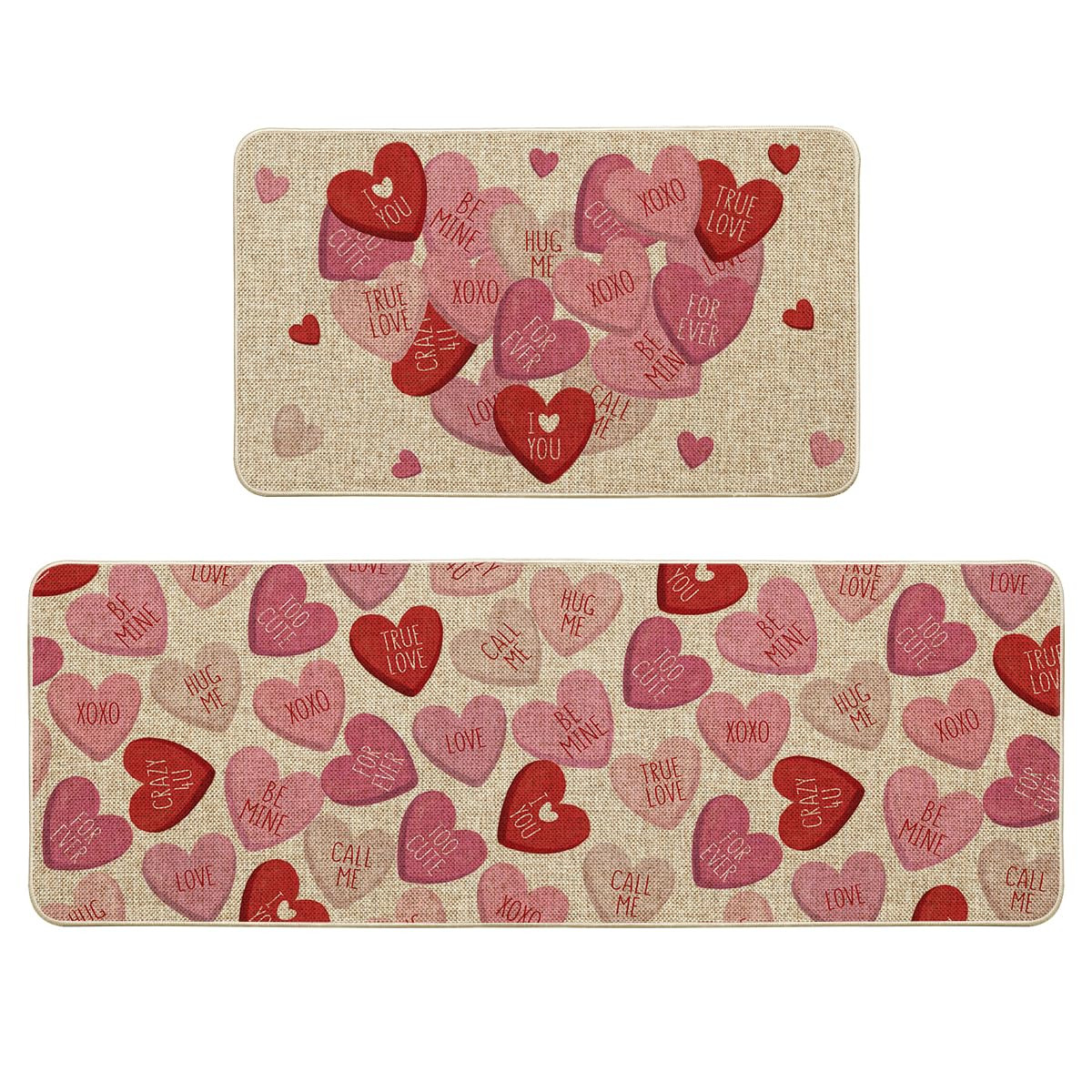 Artoid Mode Pink XOXO Love Heart Valentines Day Kitchen Mats Set of 2, Home Decor Low-Profile Kit... | Amazon (US)