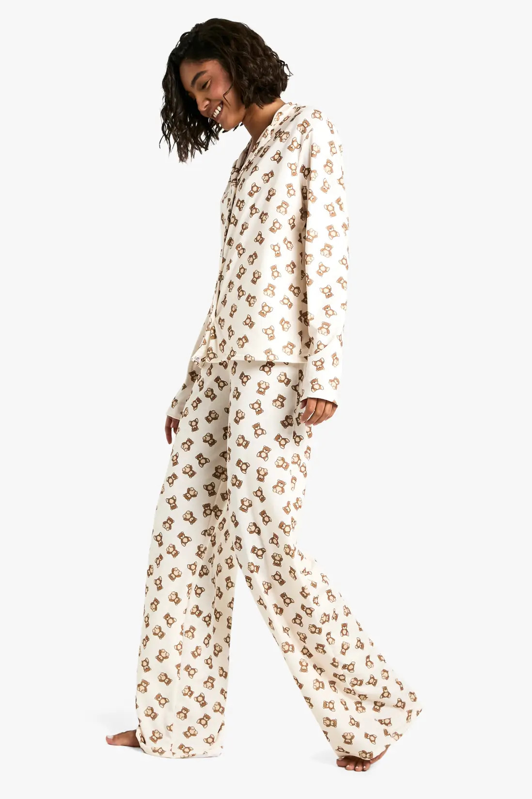 Tall Bear Print Long Sleeve Shirt & Trousers Pyjama Set | boohoo (US & Canada)