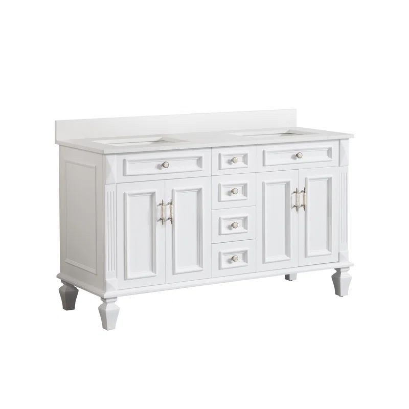 Elmmanual 60" W Solid Wood Bath Vanity with Stain-resistant Carrera White Quartz Top and Double S... | Wayfair Professional
