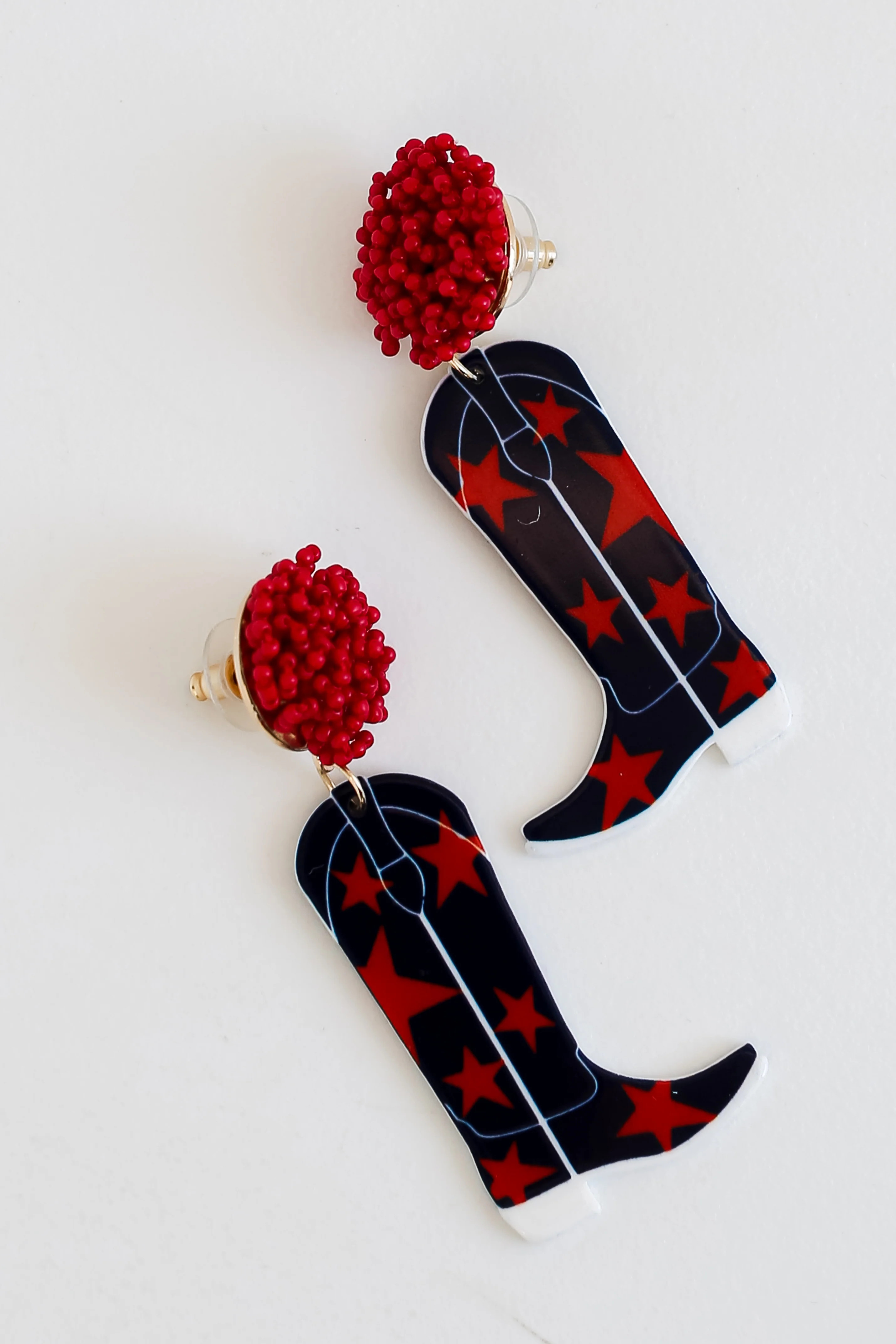 Red + Navy Cowboy Boot Earrings | Dress Up