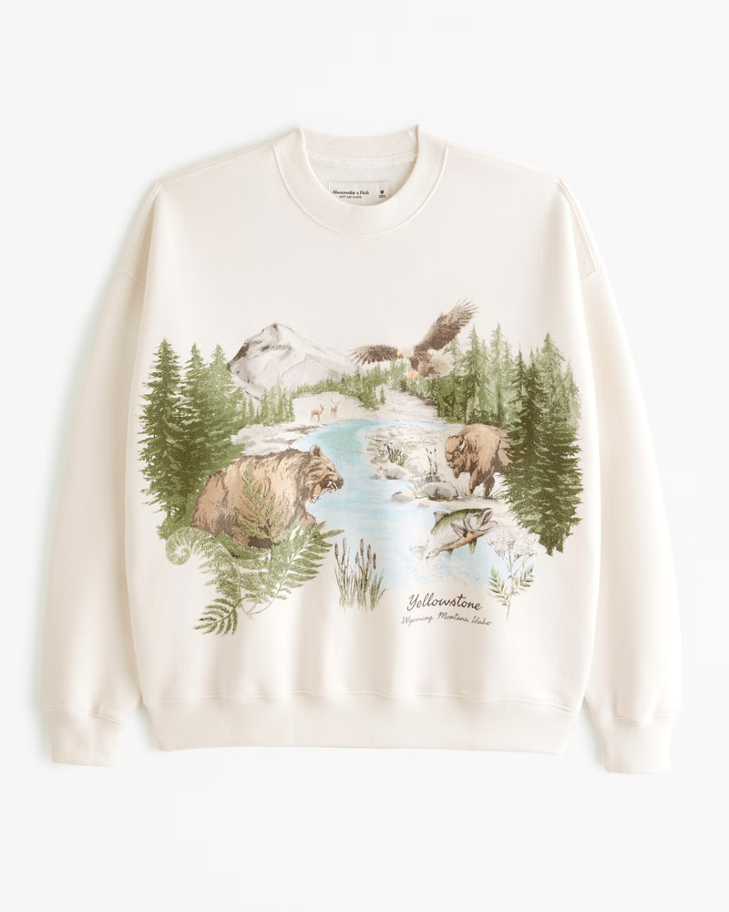 Abercrombie & Fitch Men's Yellowstone Graphic Crew Sweatshirt in Off White - Size S | Abercrombie & Fitch (US)
